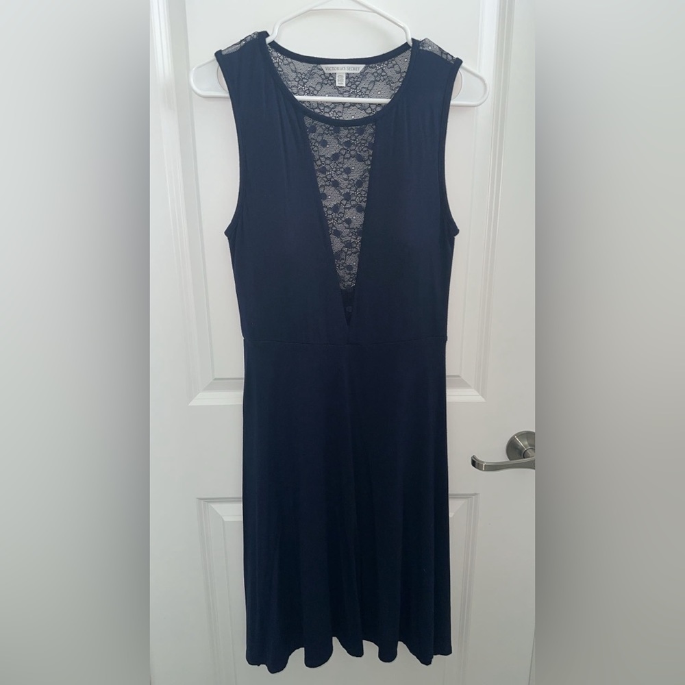 VICTORIA'S SECRET Very Sexy Navy Lace Mesh Low Cut Medium Dress